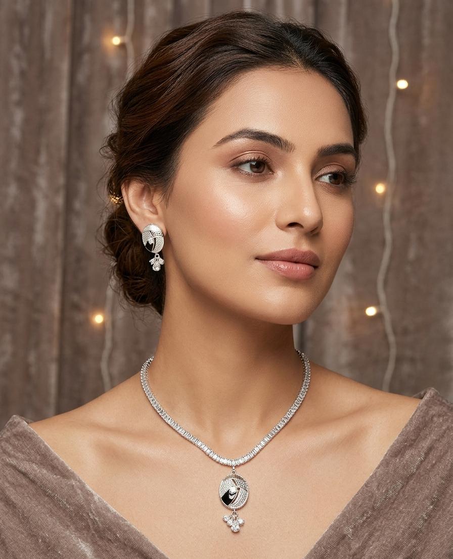 Elegant Zircon Earrings & Necklace Set for Women Premium Party Wear Jewelry