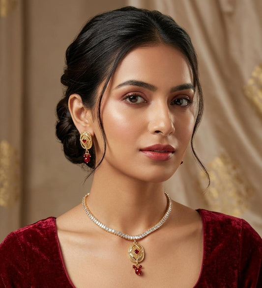 Elegant Zircon Earrings & Necklace Set for Women Premium Party Wear Jewelry