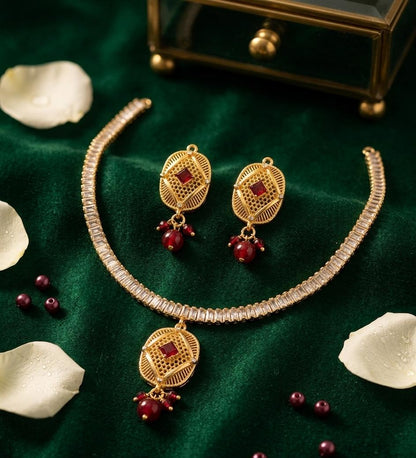 Elegant Zircon Earrings & Necklace Set for Women Premium Party Wear Jewelry