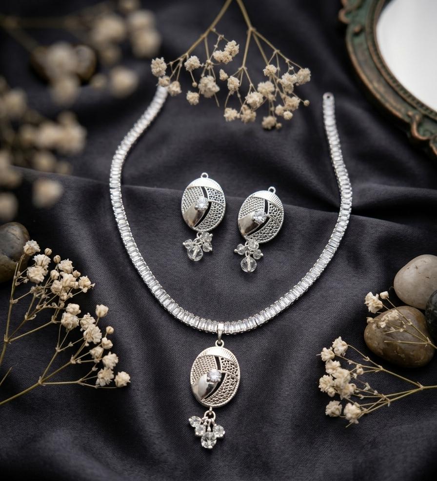 Elegant Zircon Earrings & Necklace Set for Women Premium Party Wear Jewelry