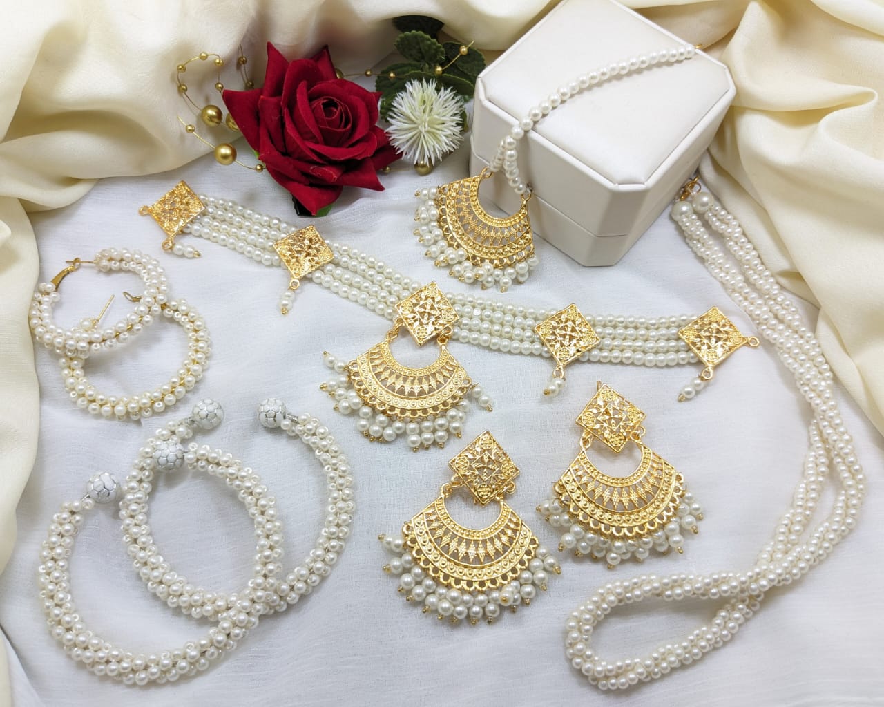Elegant Pearl & amp Golden Steel Double Mala Set for Women