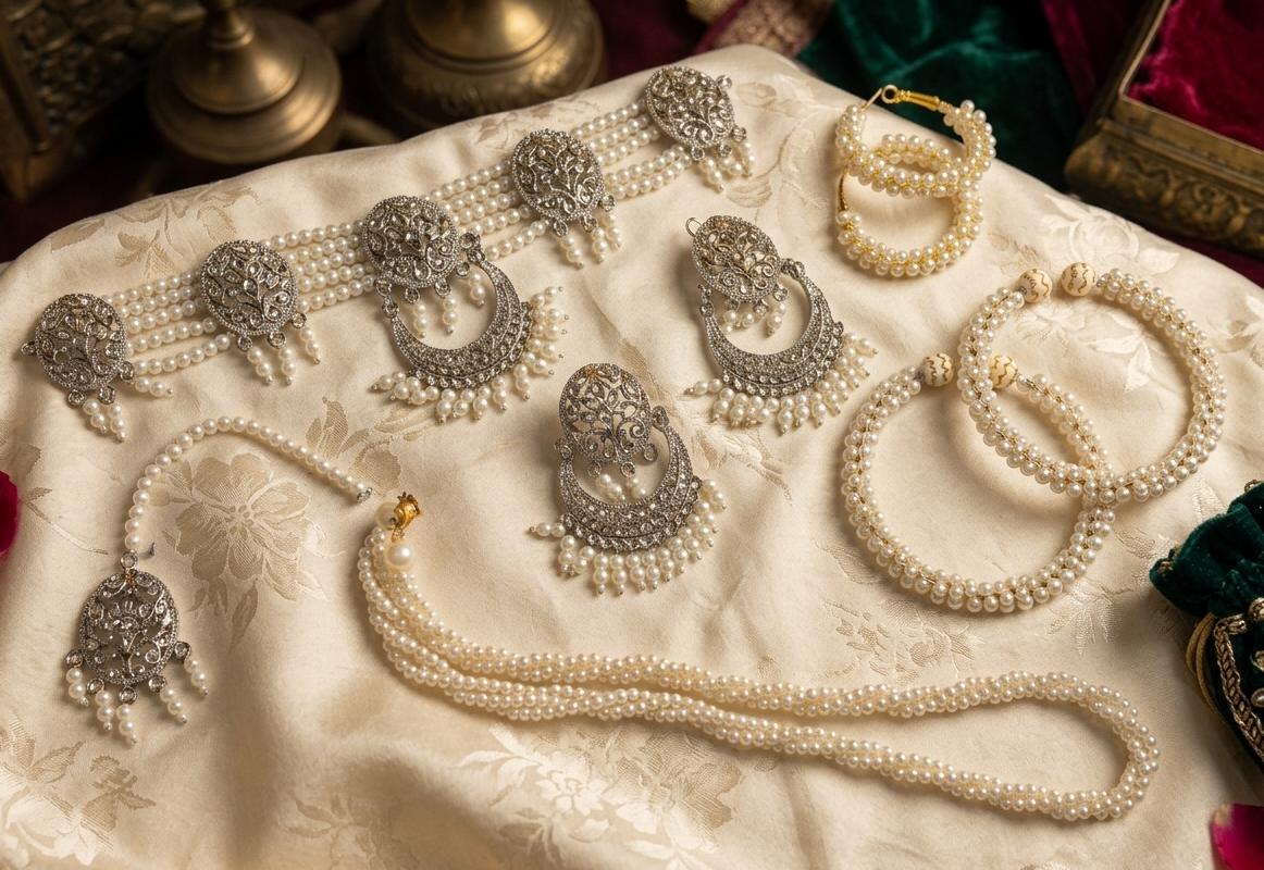 Elegant Pearl & amp Golden Steel Double Mala Set for Women