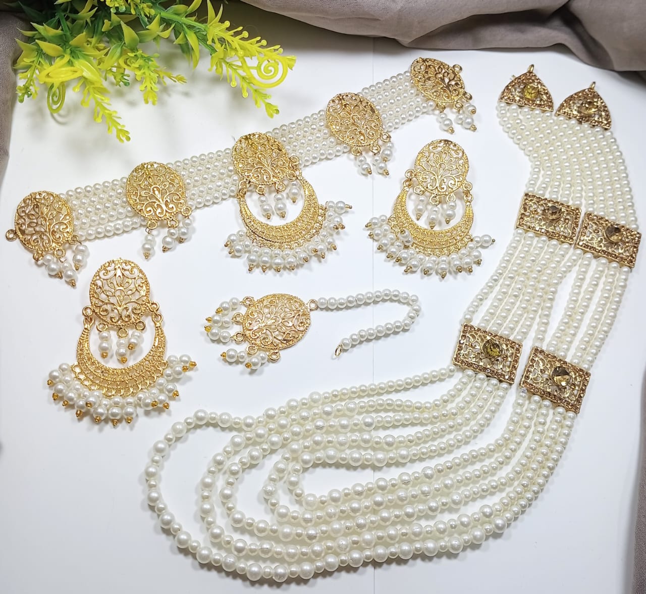 Elegant Pearl & amp Golden Steel Double Mala Set for Women