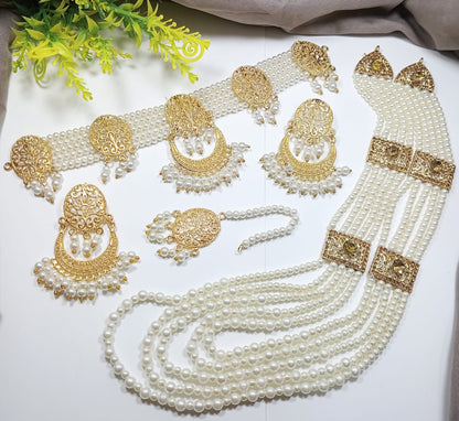 Elegant Pearl & amp Golden Steel Double Mala Set for Women