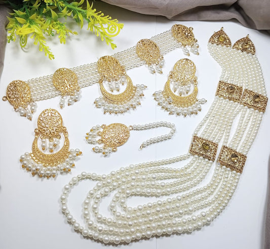 Elegant Pearl & amp Golden Steel Double Mala Set for Women