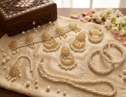Elegant Pearl & amp Golden Steel Double Mala Set for Women