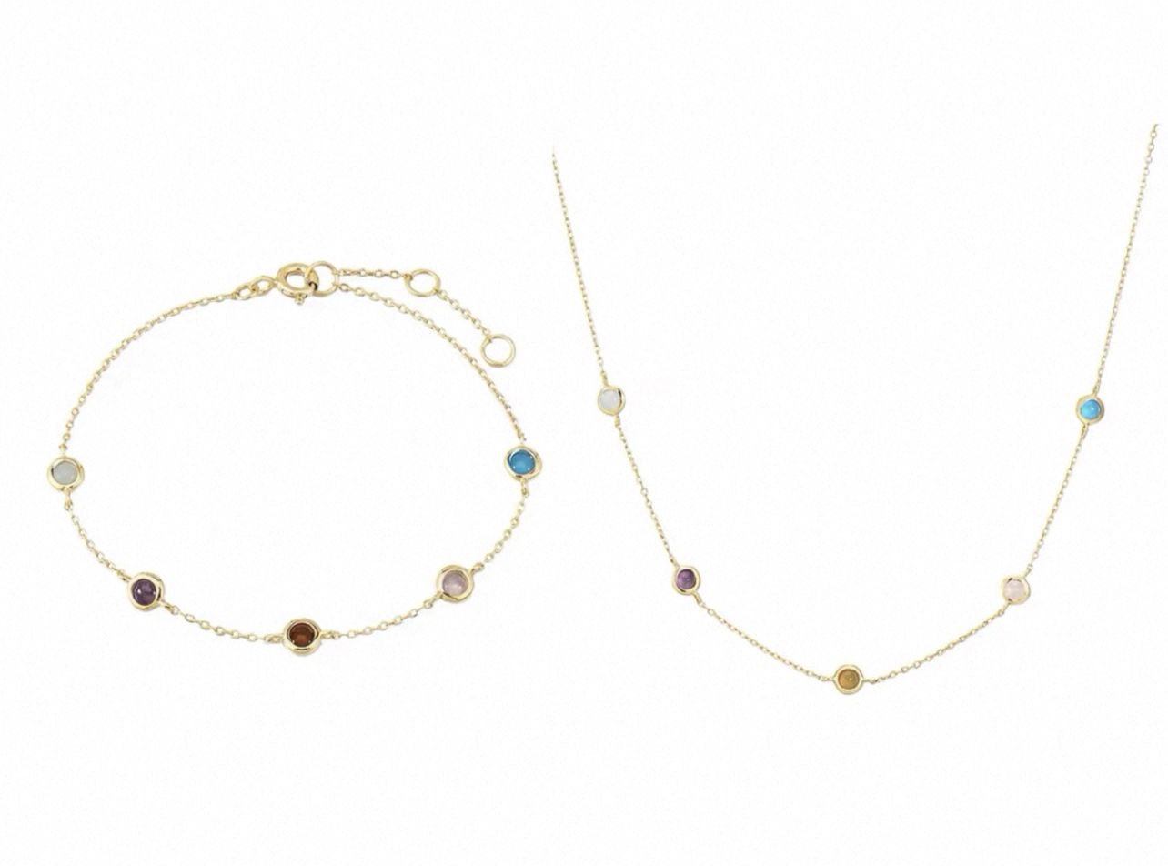 Stillness Luxe Multi-Stone 316L Stainless Steel Necklace & amp Bracelet Set for Women