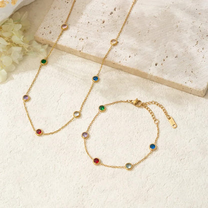 Stillness Luxe Multi-Stone 316L Stainless Steel Necklace & amp Bracelet Set for Women