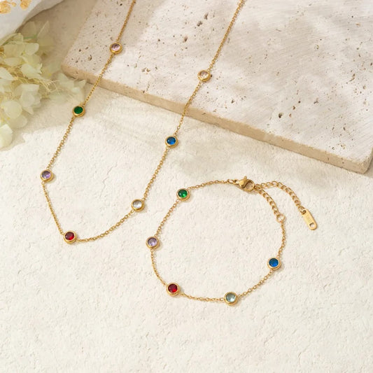 Stillness Luxe Multi-Stone 316L Stainless Steel Necklace & amp Bracelet Set for Women