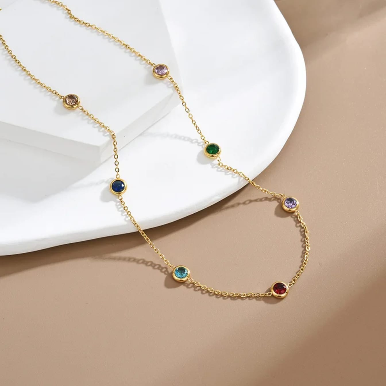 Stillness Luxe Multi-Stone 316L Stainless Steel Necklace & amp Bracelet Set for Women