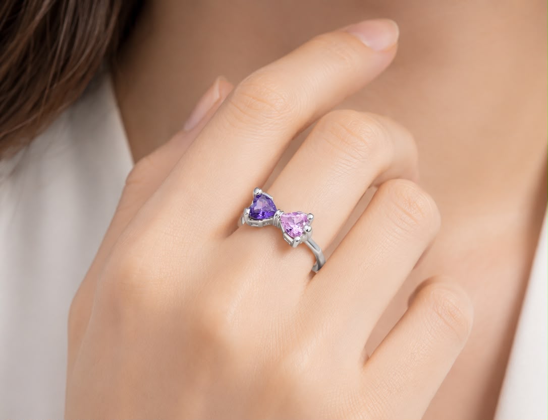 Blush Bow Crystal Adjustable Ring for Women – Silver Collection
