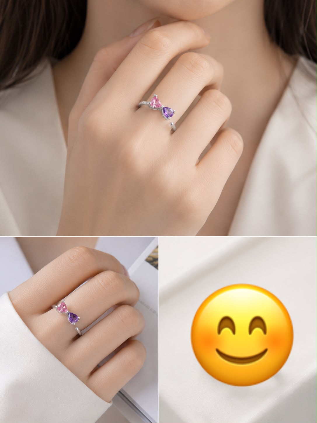 Blush Bow Crystal Adjustable Ring for Women – Silver Collection