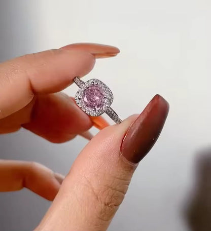 Rosé Halo Crystal Ring for Women – Silver Collection