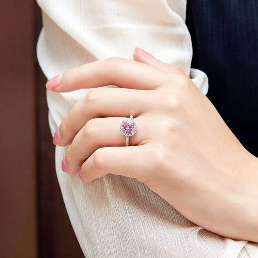 Rosé Halo Crystal Ring for Women – Silver Collection