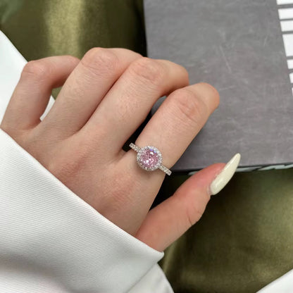 Rosé Halo Crystal Ring for Women – Silver Collection