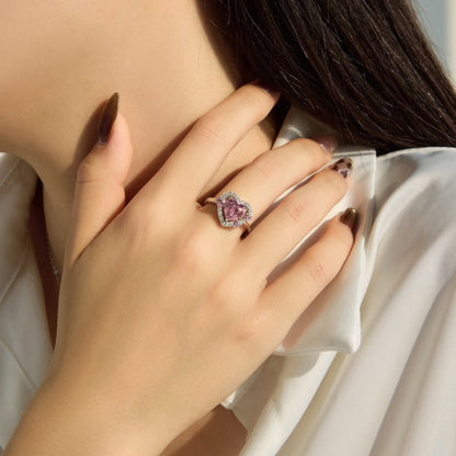 Royal Blush Heart Halo Ring for Women – Silver Collection