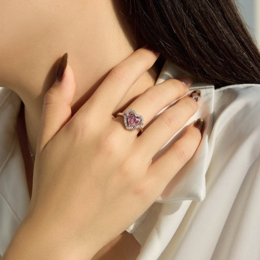 Royal Blush Heart Halo Ring for Women – Silver Collection