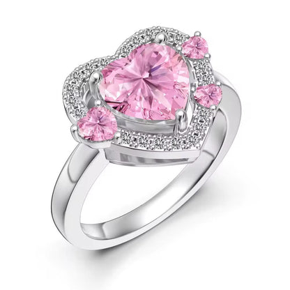 Royal Blush Heart Halo Ring for Women – Silver Collection