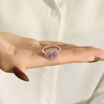 Royal Blush Heart Halo Ring for Women – Silver Collection
