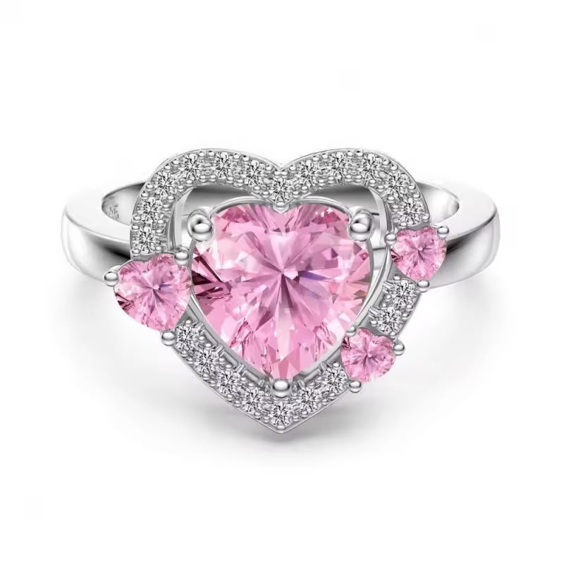 Royal Blush Heart Halo Ring for Women – Silver Collection