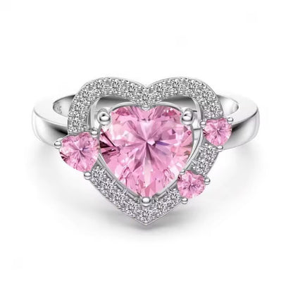 Royal Blush Heart Halo Ring for Women – Silver Collection