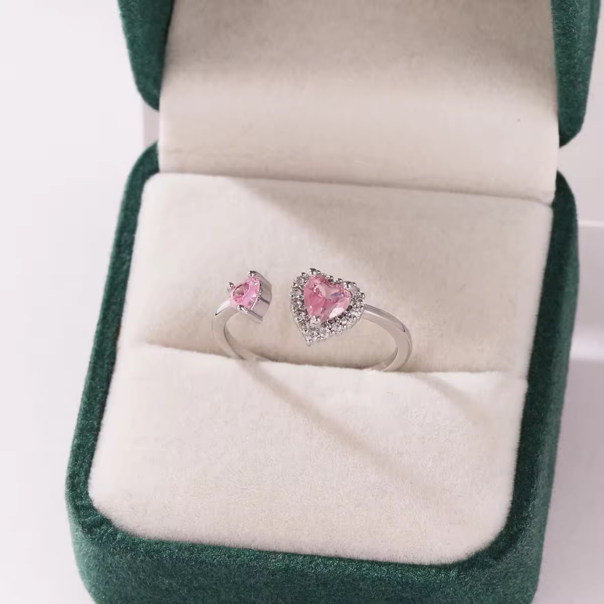 Blush Heart &amp; Bow Crystal Ring Set for Women – Dual Design Collection