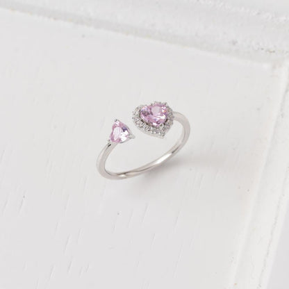 Blush Heart &amp; Bow Crystal Ring Set for Women – Dual Design Collection