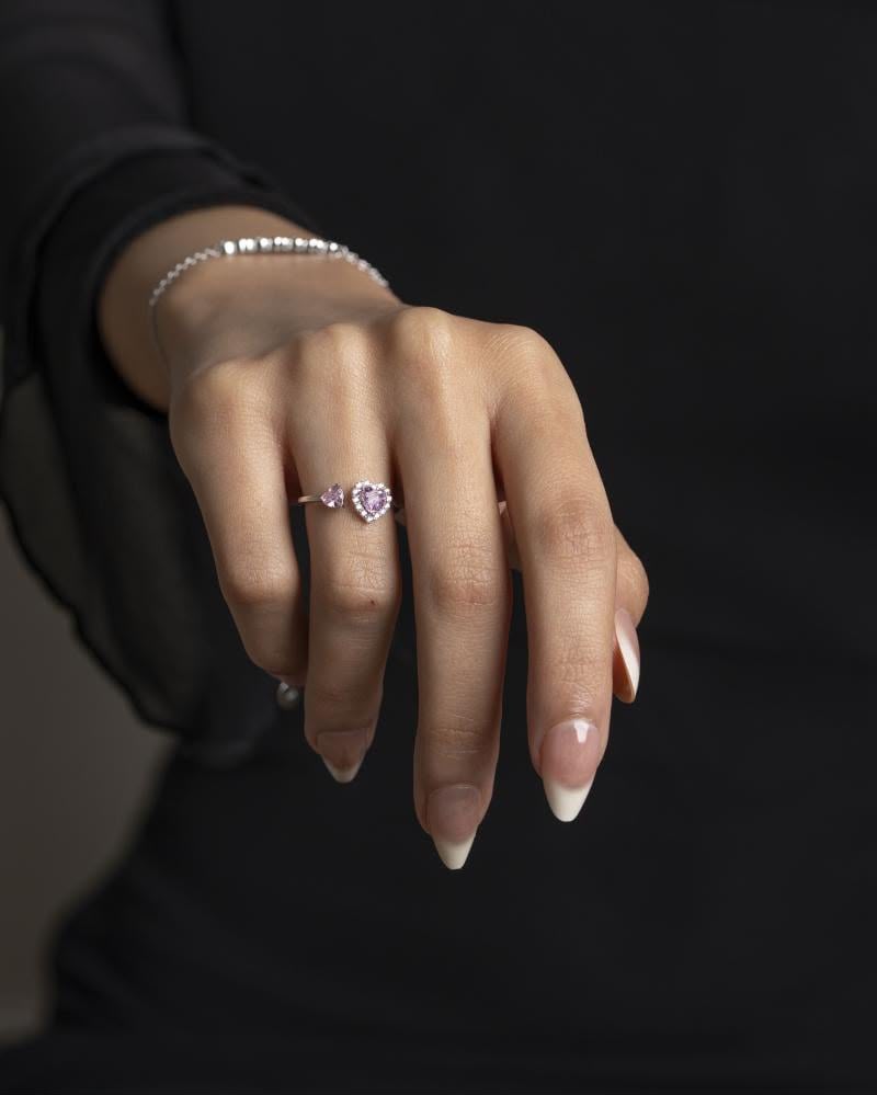 Blush Heart &amp; Bow Crystal Ring Set for Women – Dual Design Collection