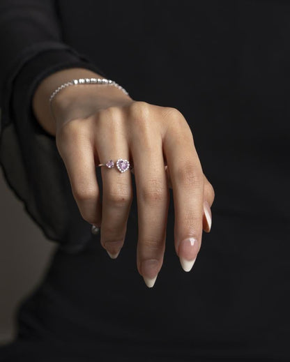 Blush Heart &amp; Bow Crystal Ring Set for Women – Dual Design Collection