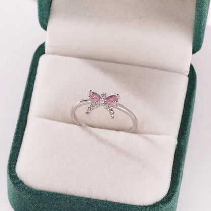 Blush Heart &amp; Bow Crystal Ring Set for Women – Dual Design Collection