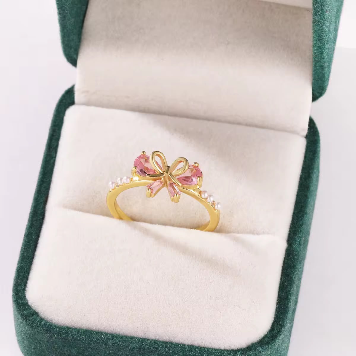 Blush Heart &amp; Bow Crystal Ring Set for Women – Dual Design Collection