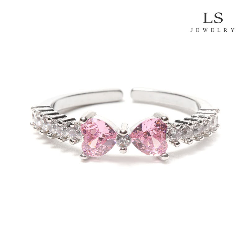 Blush Bow Crystal Adjustable Ring for Women – Silver Collection