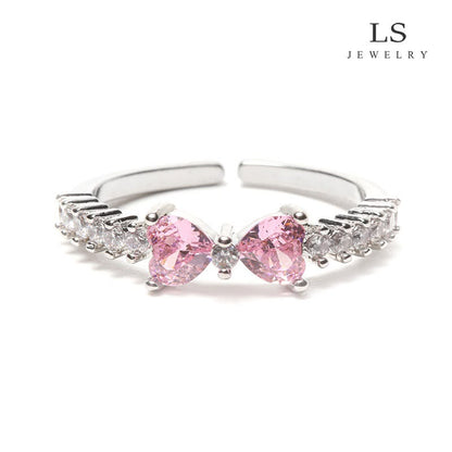 Blush Bow Crystal Adjustable Ring for Women – Silver Collection
