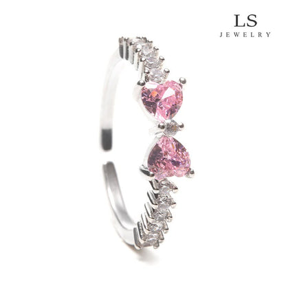 Blush Bow Crystal Adjustable Ring for Women – Silver Collection