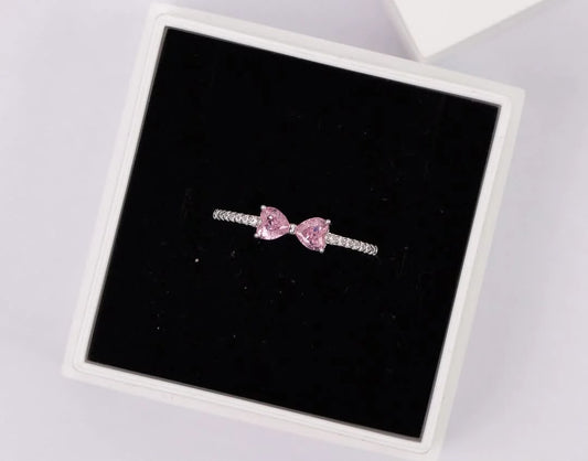 Blush Bow Crystal Adjustable Ring for Women – Silver Collection