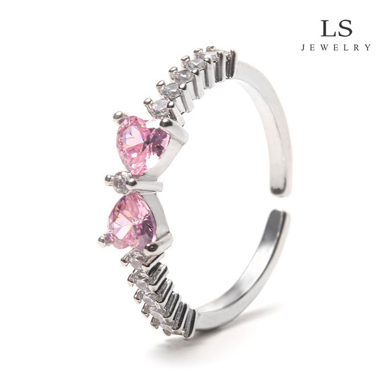 Blush Bow Crystal Adjustable Ring for Women – Silver Collection