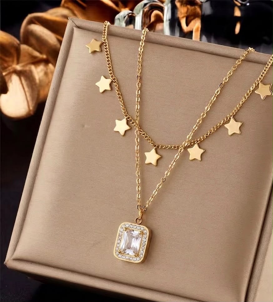 Celestial Double Layer Diamond Necklace for Women – Waterproof Stainless Steel