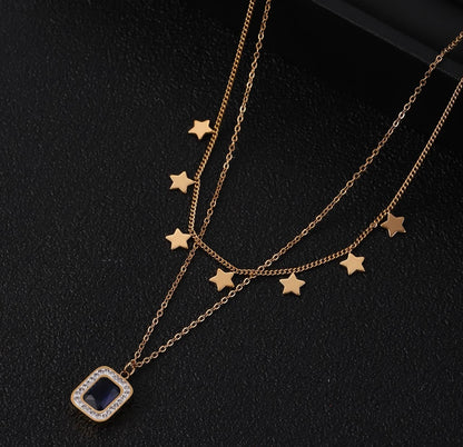 Celestial Double Layer Diamond Necklace for Women – Waterproof Stainless Steel