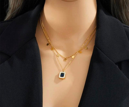 Celestial Double Layer Diamond Necklace for Women – Waterproof Stainless Steel