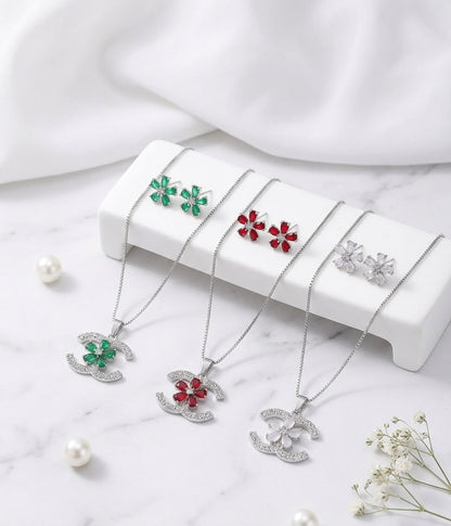 Crystal Glow Zircon Locket Set for Women – Elegant Party Wear Collection