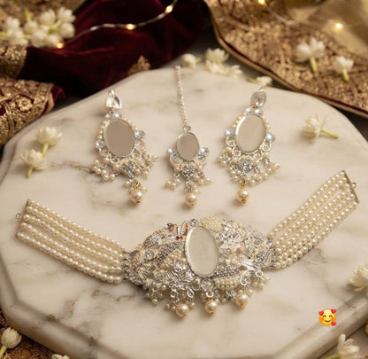 Ottoman Pearl Zircon Choker Set for Women – Turkish Style Collection