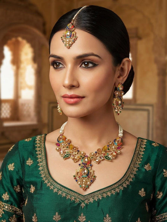 Royal Rajwadi Zircon Necklace Set for Women – Premium Bridal Collection
