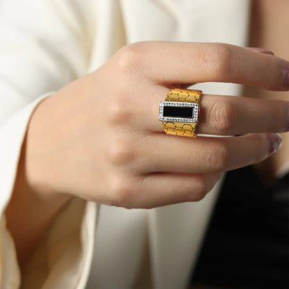 Aurora Color Stone Adjustable Ring for Women – 316L Stainless Steel Collection