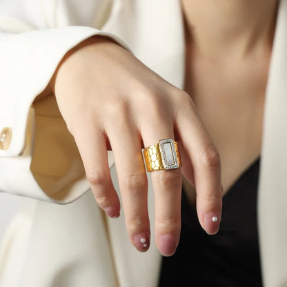 Aurora Color Stone Adjustable Ring for Women – 316L Stainless Steel Collection