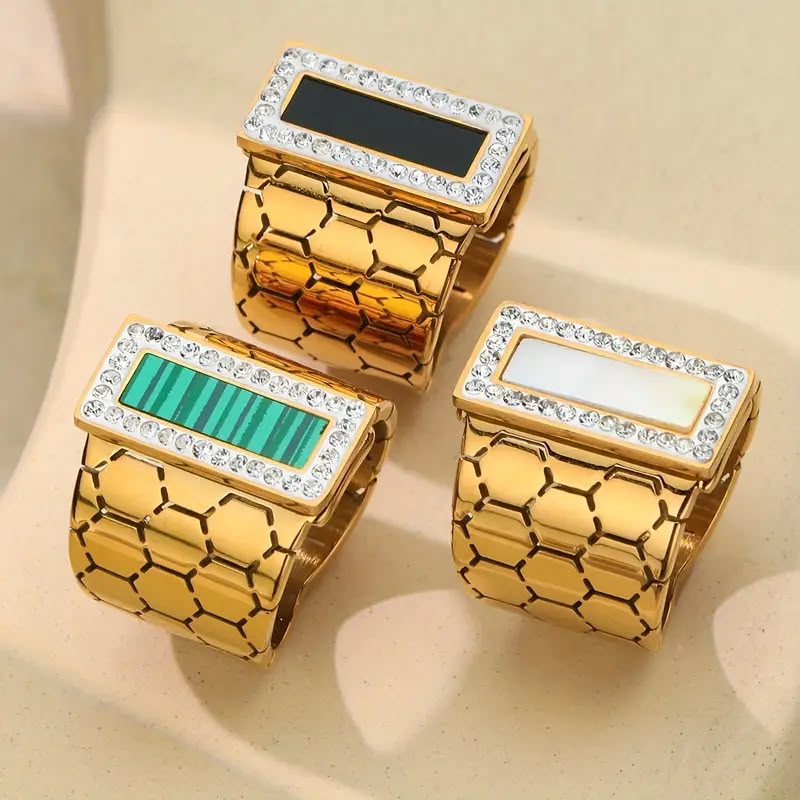Aurora Color Stone Adjustable Ring for Women – 316L Stainless Steel Collection