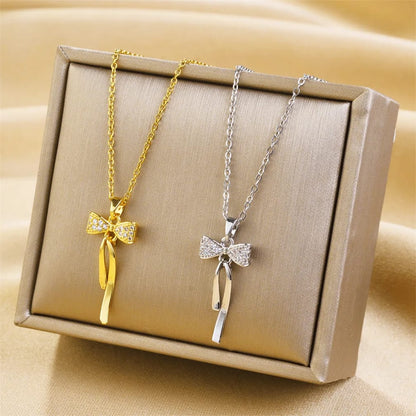 Golden Grace Ribbon Necklace for Women