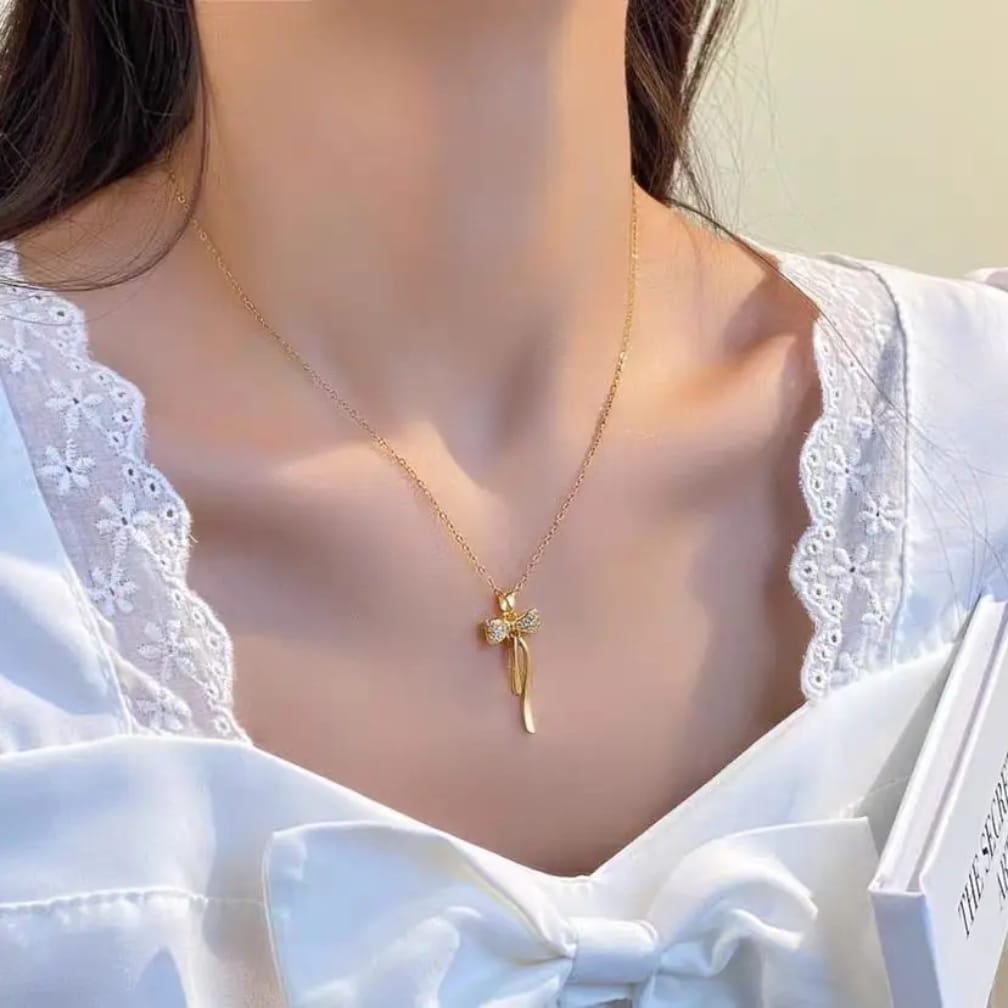 Golden Grace Ribbon Necklace for Women