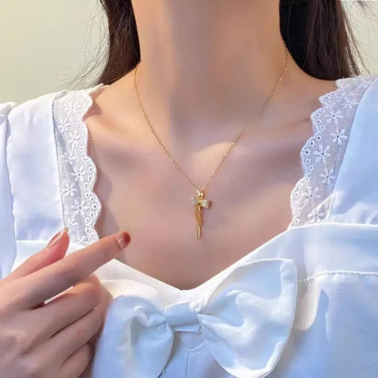 Golden Grace Ribbon Necklace for Women