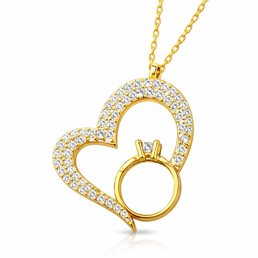Interlocked Heart & Ring Crystal Necklace For Women