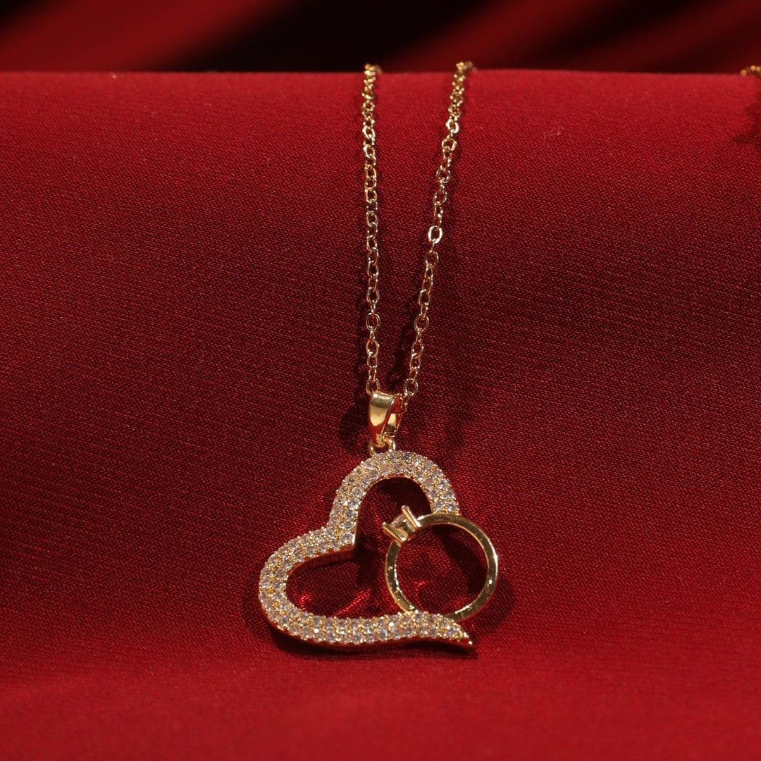 Interlocked Heart & Ring Crystal Necklace For Women
